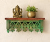 Hand-Carved Mango Wood Wall Shelf - Distressed Green Traditional Floating Shelf