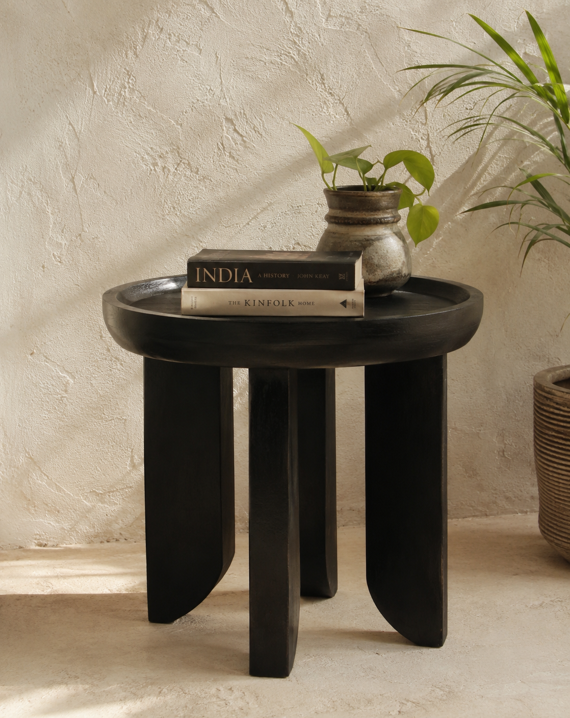 handcrafted black wooden round coffee table