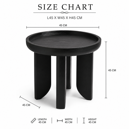 Handcrafted Black Wooden Round Coffee Table