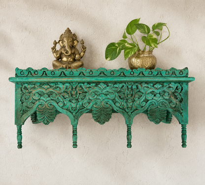 Hand Carved Mango Wood Wall Shelf