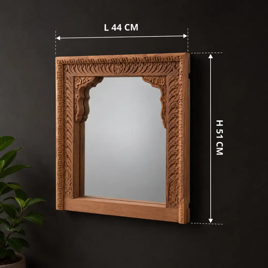 Handcrafted Shekhawati Carved Wooden Mirror Frame – Reclaimed Wood