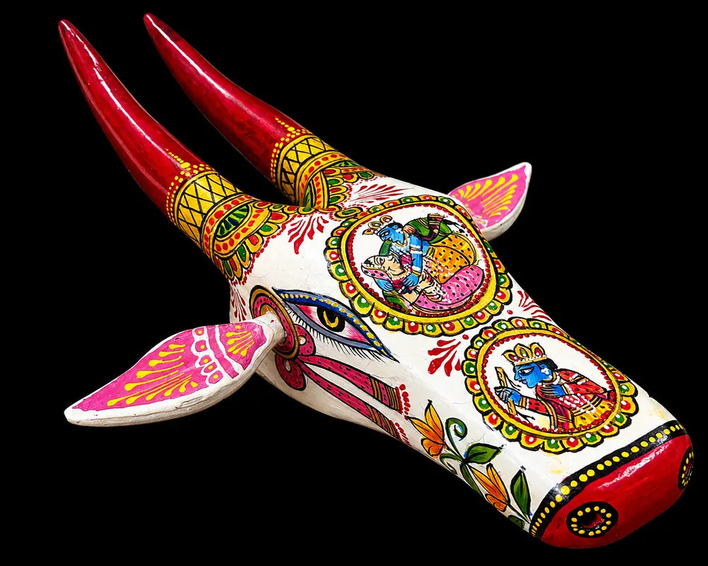 hand-painted wooden cow head wall decor