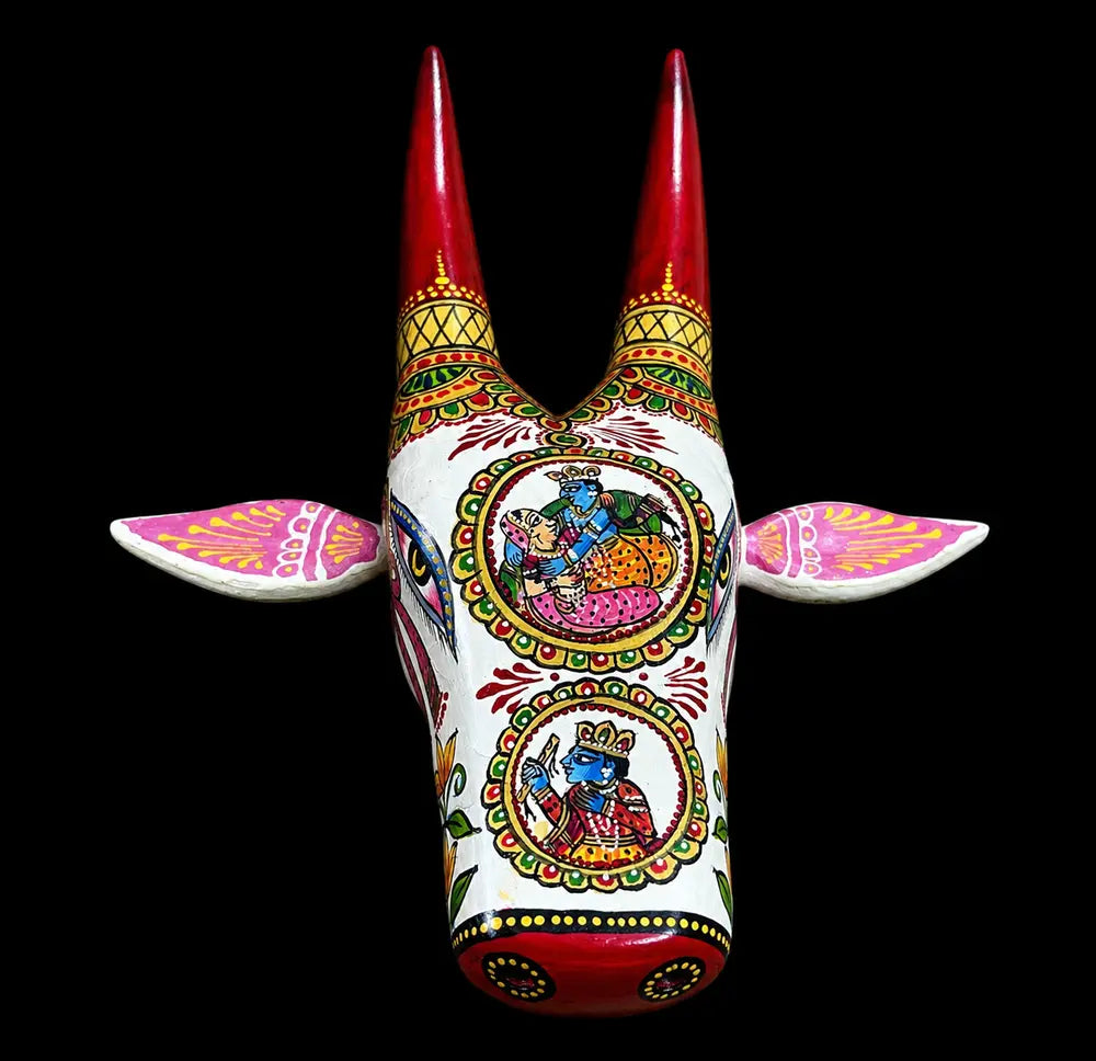 hand-painted wooden cow head wall decor