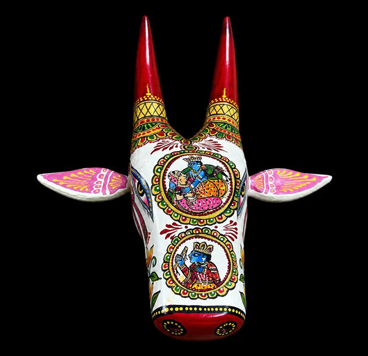 Hand-Painted Wooden Cow Head Wall Decor