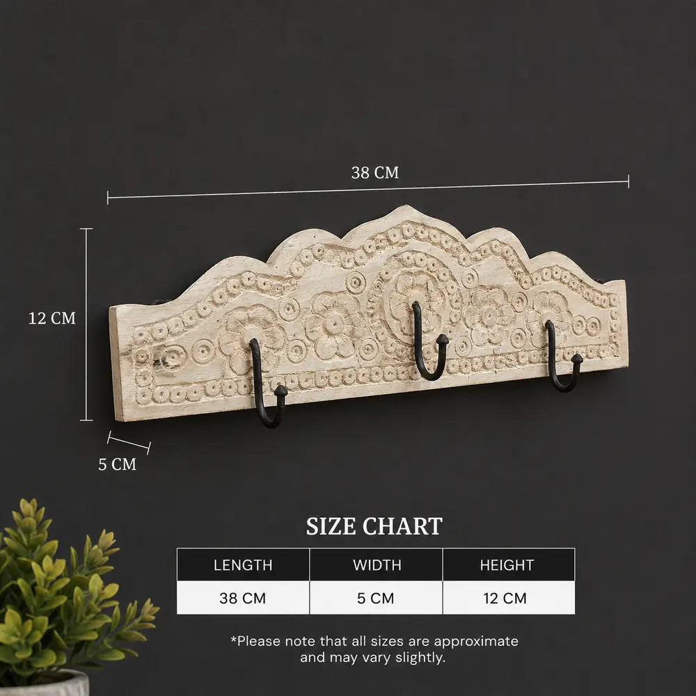 decorative wooden wall hook set of 3 | rustic bleached finish