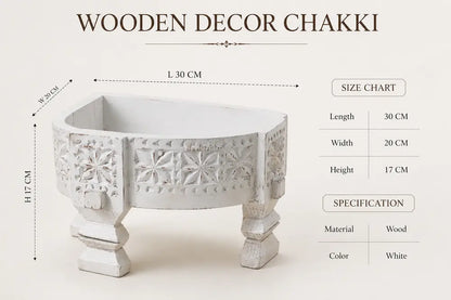 Handcrafted Wooden Chakki Stand – White Wash Finish