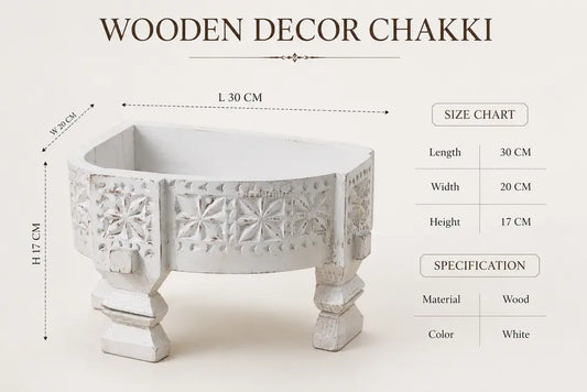 Handcrafted Wooden Chakki Stand – White Wash Finish