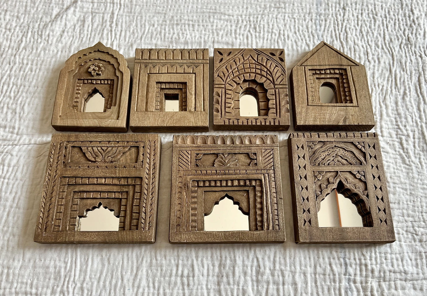 ethnic rajasthani-style hand-etched wooden arch mirror frames collection