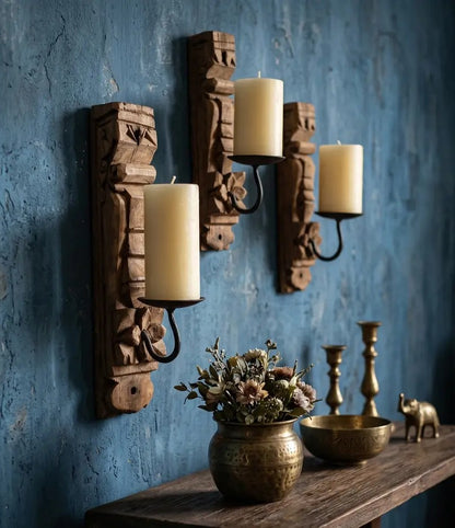 Rustic Reclaimed Wood Wall Hanging Candle Holder – Handcrafted Vintage Wooden Sconce