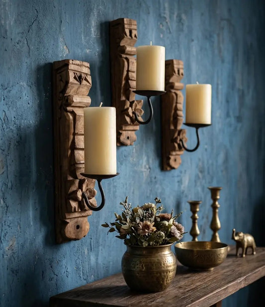 Rustic Reclaimed Wood Wall Hanging Candle Holder – Handcrafted Vintage Wooden Sconce