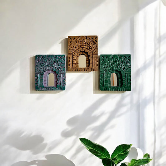 Traditional Rustic Carved Wood Wall Mirror Frames (Set of 3) | Ethnic Home Decor