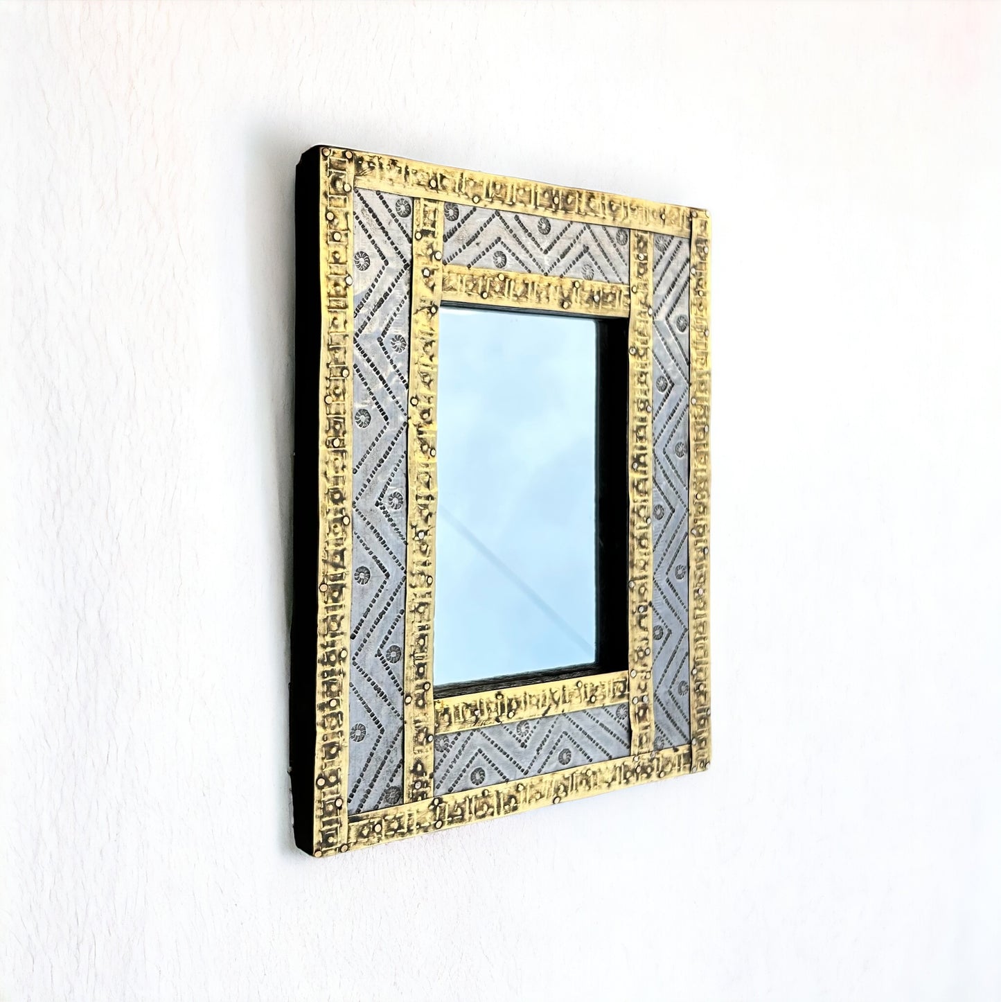 wall decor mirror frame with brass inlay