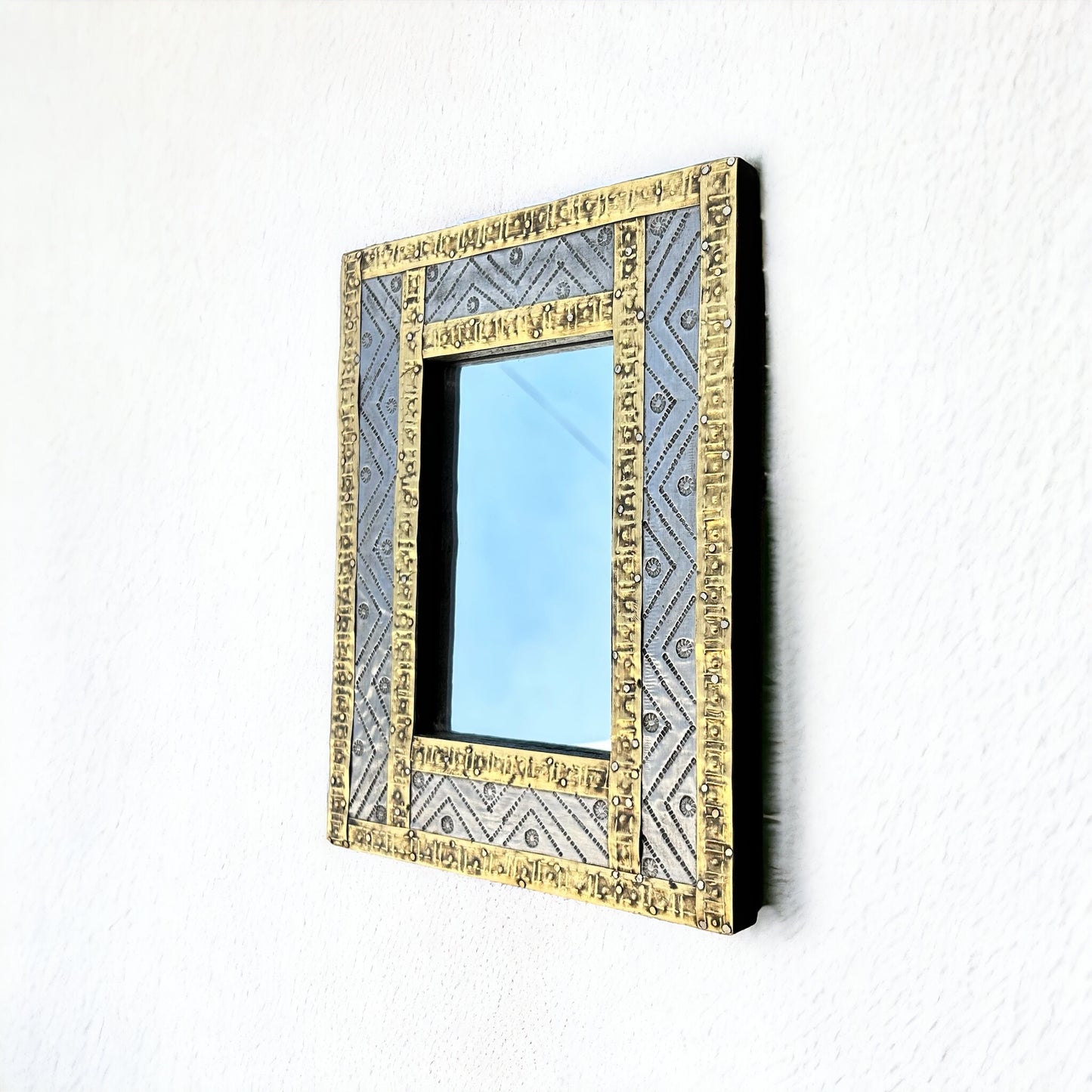 wall decor mirror frame with brass inlay