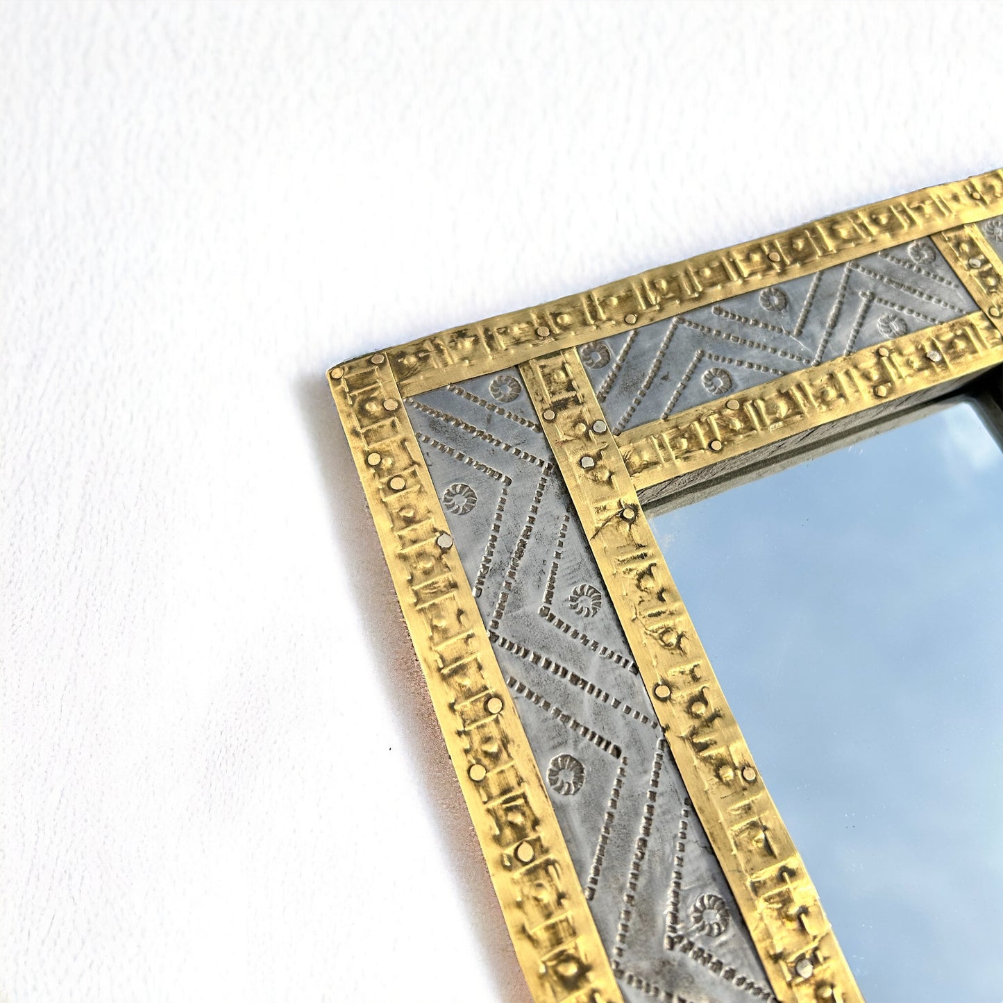 wall decor mirror frame with brass inlay