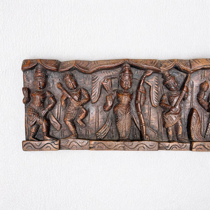 Hand-Carved Wooden Wall Panel | Antique Brown Lord Vishnu Dashavatara Decor