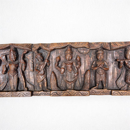 Hand-Carved Wooden Wall Panel | Antique Brown Lord Vishnu Dashavatara Decor