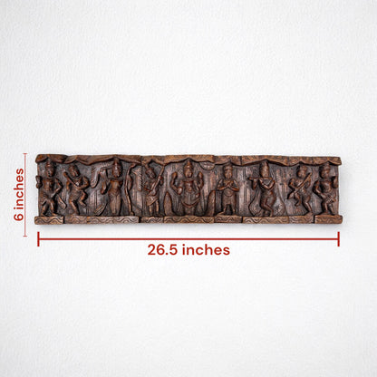 Hand-Carved Wooden Wall Panel | Antique Brown Lord Vishnu Dashavatara Decor
