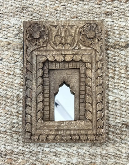 Set of 4 Wooden Temple Mirror Frames – Handcrafted Wall Décor