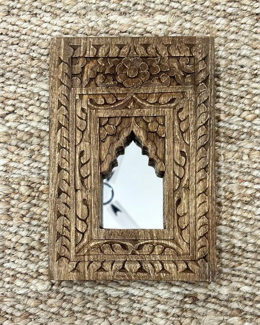 Set of 4 Wooden Temple Mirror Frames – Handcrafted Wall Décor