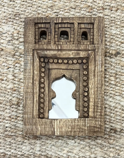Set of 4 Wooden Temple Mirror Frames – Handcrafted Wall Décor