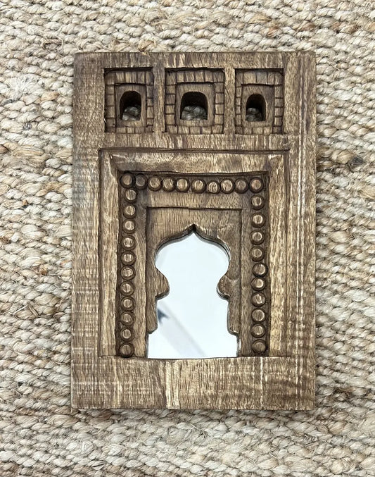 Set of 4 Wooden Temple Mirror Frames – Handcrafted Wall Décor