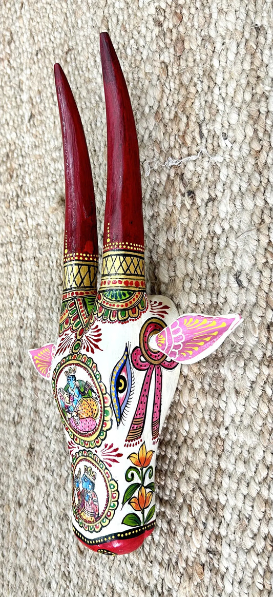 Hand-Painted Wooden Cow Head Wall Décor – Traditional Indian Art