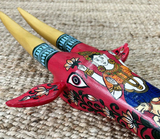 Hand-Painted Wooden Cow Head Wall Décor – Traditional Indian Art
