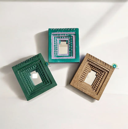 Temple Mirror Frames – Wooden Wall Decor (Brown, Green & Purple Mix) | Handcrafted Decorative Mirror Frames
