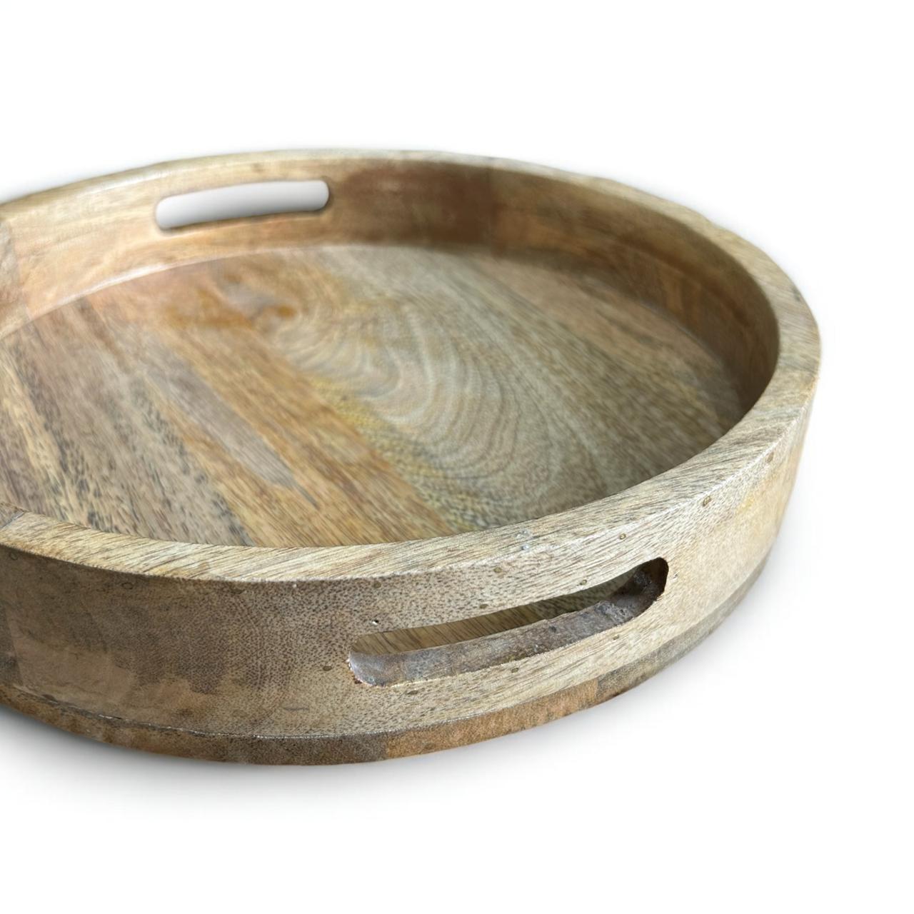 solid mango wood round serving tray