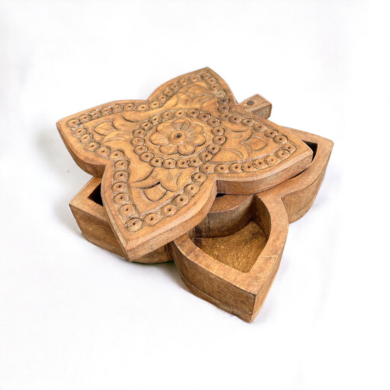 wooden hand carved spice box