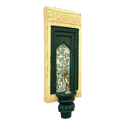 Hand-Painted Wooden Wall Decor Frame with Shelf – Off White & Green Arch Design