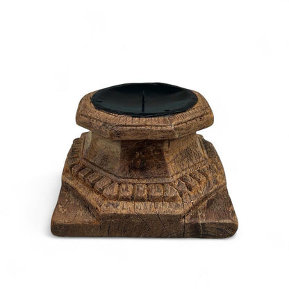 Vintage Architectural Wood Pillar Base Candle Holder