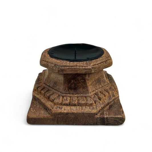 Vintage Architectural Wood Pillar Base Candle Holder