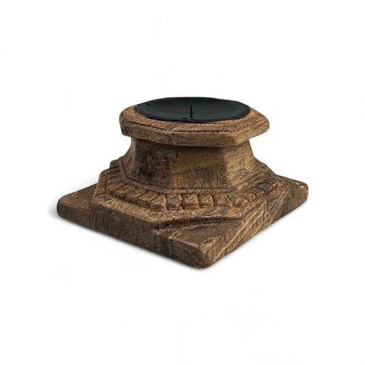 Vintage Architectural Wood Pillar Base Candle Holder