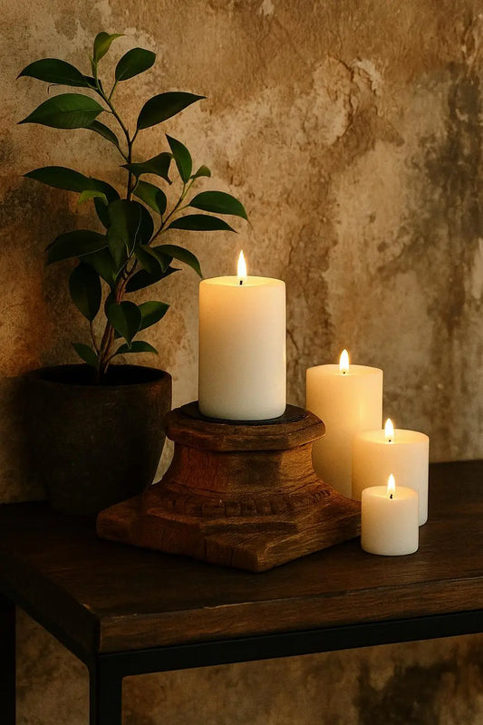 Vintage Architectural Wood Pillar Base Candle Holder