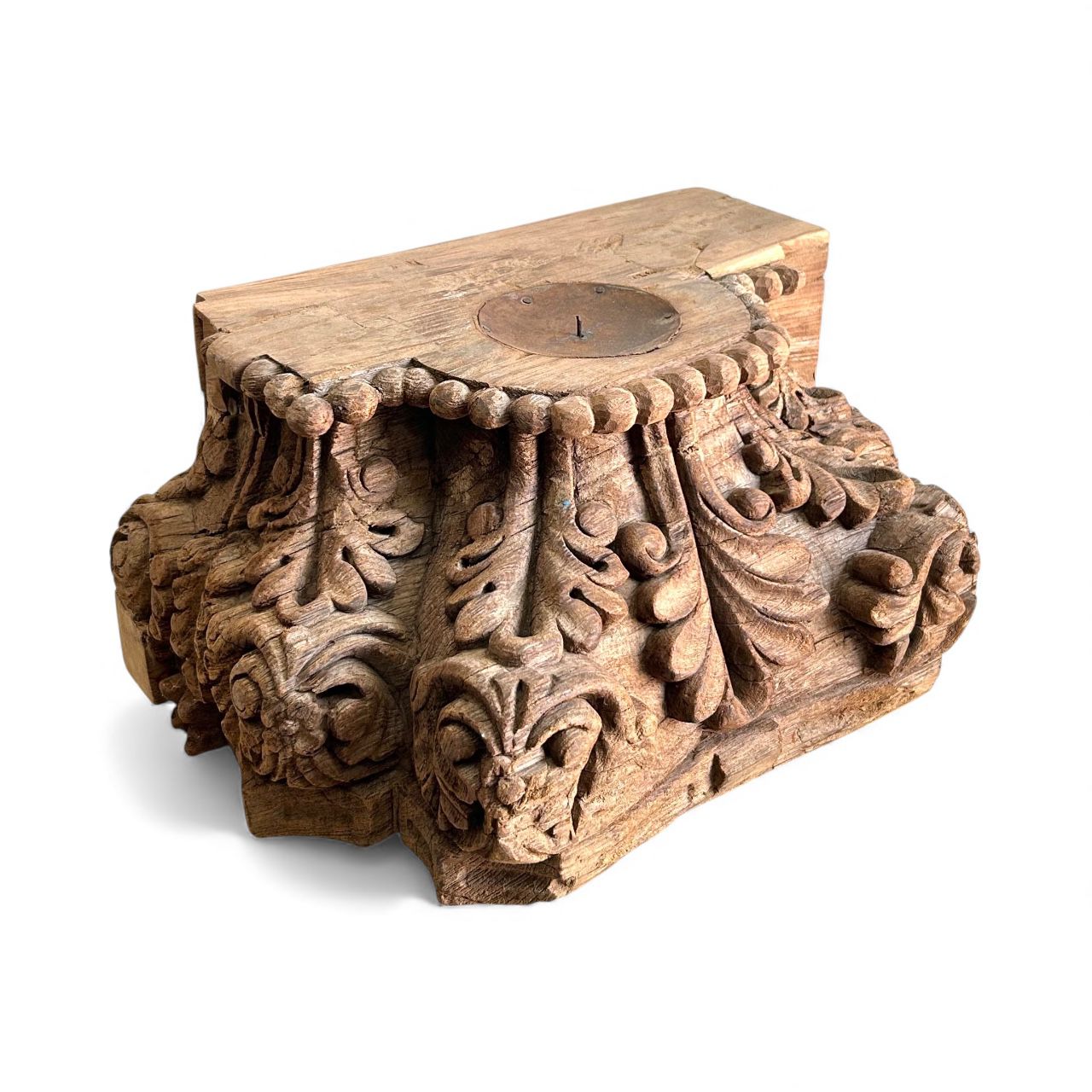 hand-carved large wooden candle holder | rustic vintage décor