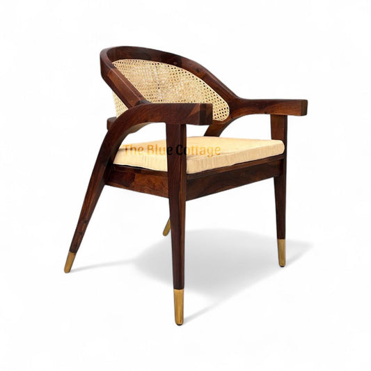 Mid-Century Modern Sheesham Wood Cane Back Armchair – Honey & Walnut Finish