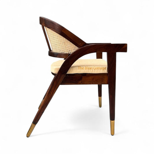Mid-Century Modern Sheesham Wood Cane Back Armchair – Honey & Walnut Finish