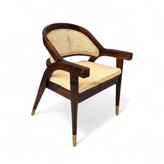 Mid-Century Modern Sheesham Wood Cane Back Armchair – Honey & Walnut Finish