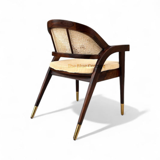 Mid-Century Modern Sheesham Wood Cane Back Armchair – Honey & Walnut Finish