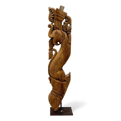 Handcrafted Wooden Bracket with Elephant Carving | Natural Wood Wall Decor |
