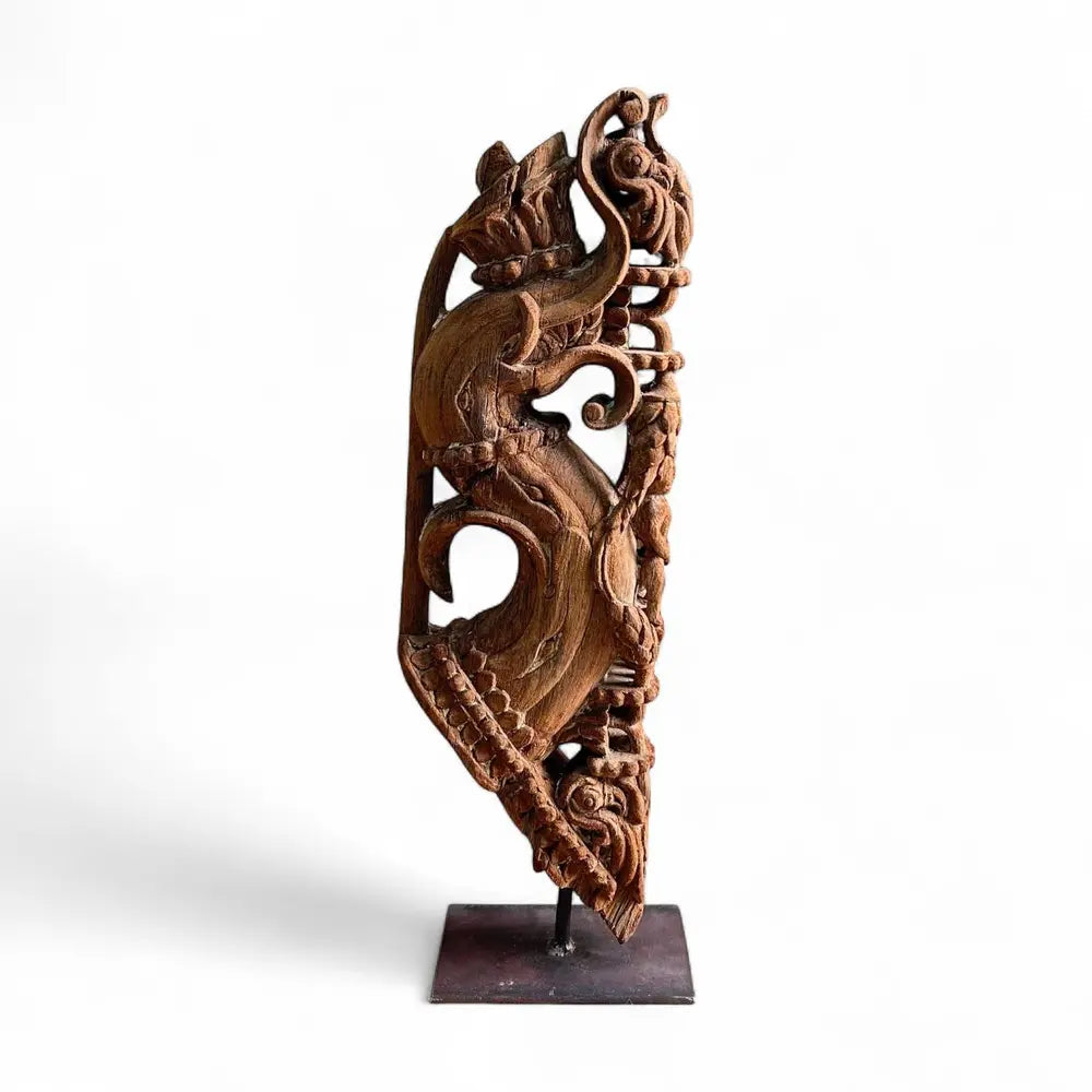 vintage wooden carved bracket on iron stand | antique balcony corbel | home décor accent
