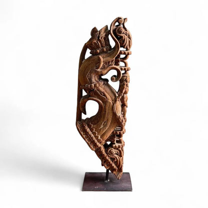 Vintage Wooden Carved Bracket on Iron Stand | Antique Balcony Corbel | Home Décor Accent