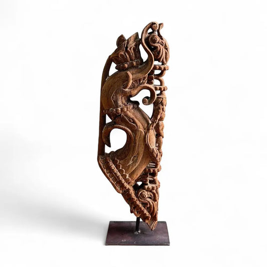 Vintage Wooden Carved Bracket on Iron Stand | Antique Balcony Corbel | Home Décor Accent