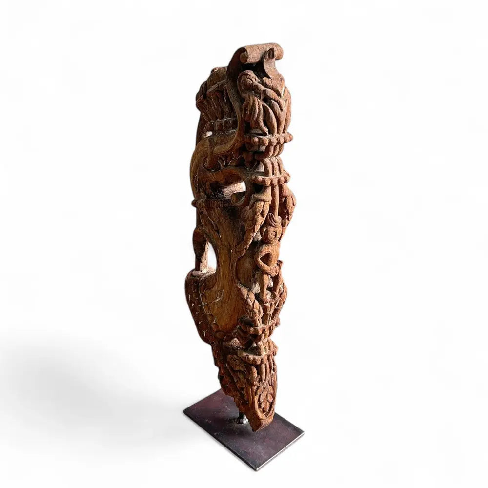 vintage wooden carved bracket on iron stand | antique balcony corbel | home décor accent