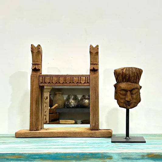 Vintage Wooden Carved Mirror Frame – Rustic Handcrafted Wall Accent