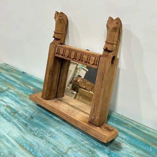 Vintage Wooden Carved Mirror Frame – Rustic Handcrafted Wall Accent