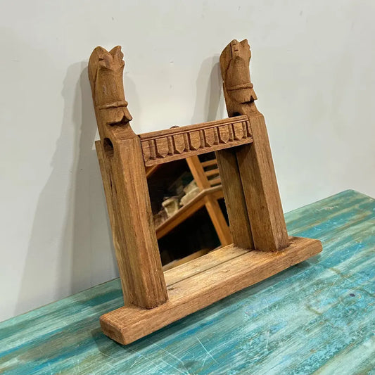Vintage Wooden Carved Mirror Frame – Rustic Handcrafted Wall Accent
