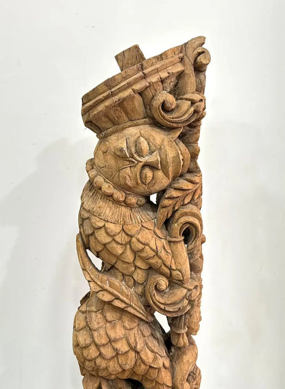 Vintage Hand-Carved Wooden Bracket on Iron Stand