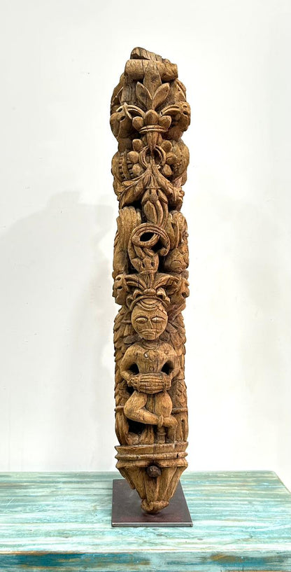 Vintage Hand-Carved Wooden Bracket on Iron Stand